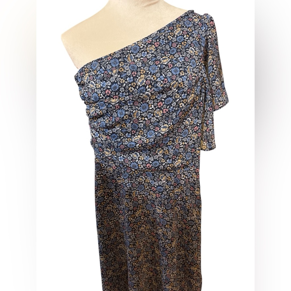 Michael Kors Blue Floral One-Shoulder Dress